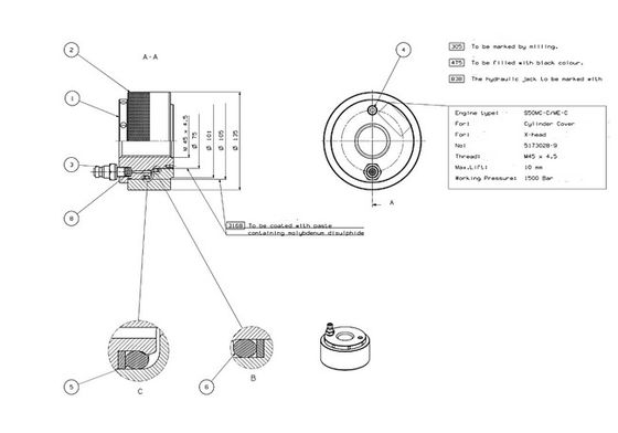 Hilo M45x4.5 de Jack Hydraulic Bolt Tensioning Tools para la cubierta del cilindro de S50mcc